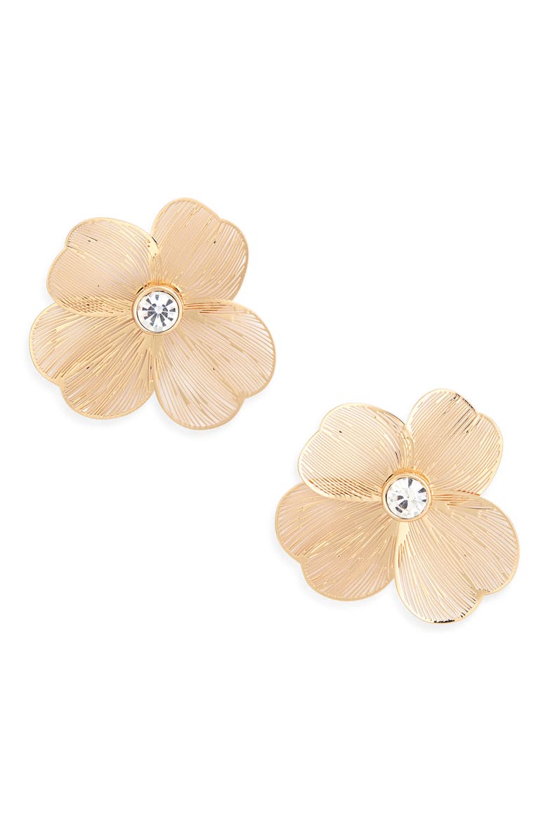Flower Stud Earrings, Main, color, CLEAR- GOLD