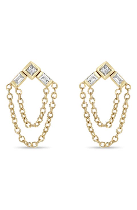 Paris 14K Gold & Diamond Chain Drop Earrings
