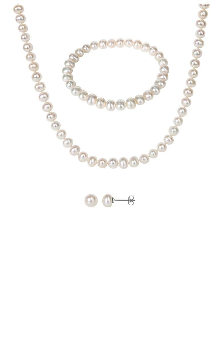 DELMAR Freshwater Pearl Bracelet, Necklace & Stud Earrings Set, Main, color, 