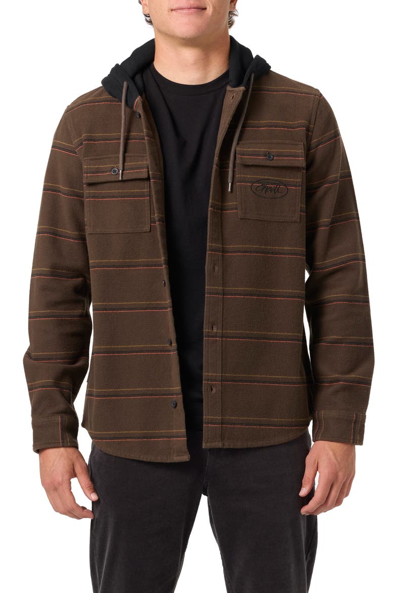 Archer Hooded Button-Up Shirt, Main, color, TURKISH COFFEE
