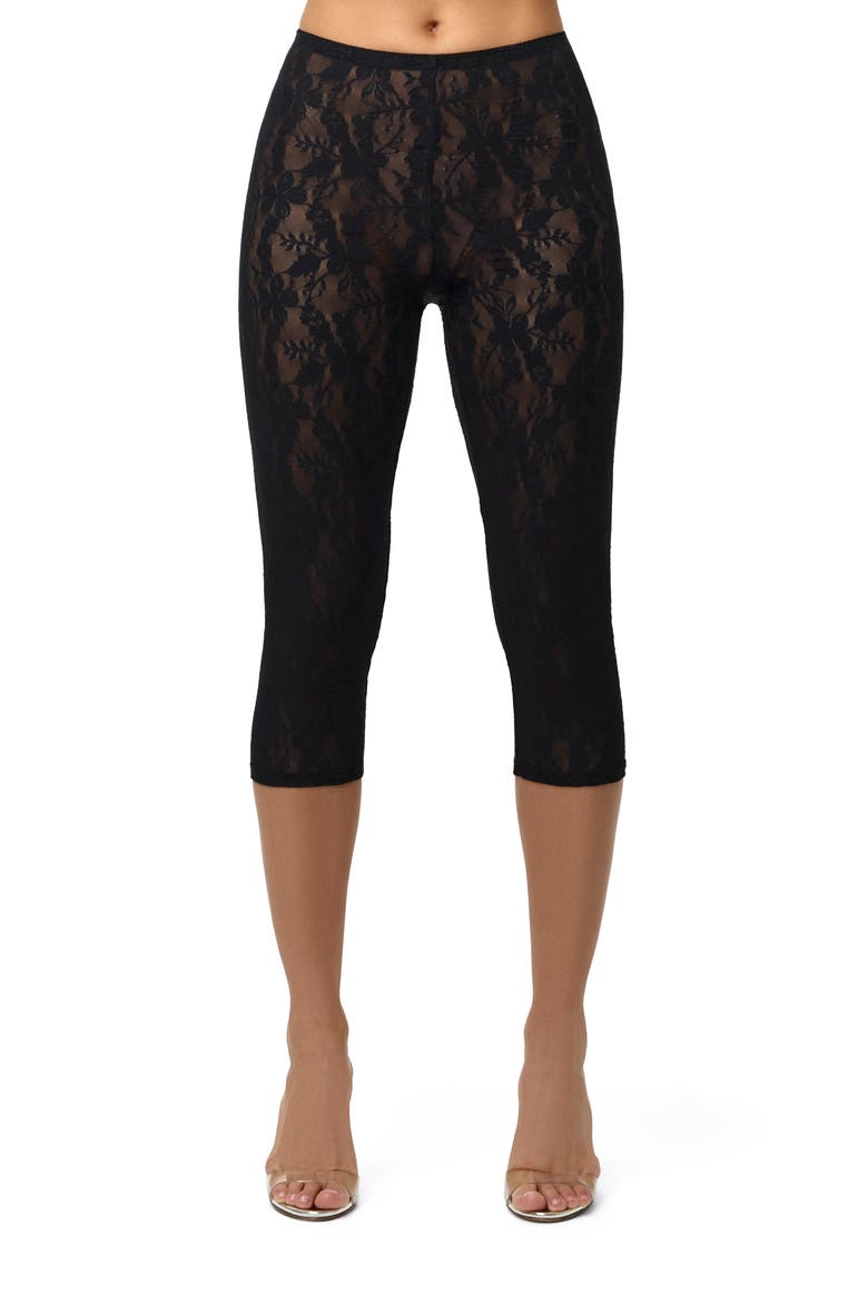 Lace Capri Leggings, Main, color, BLACK