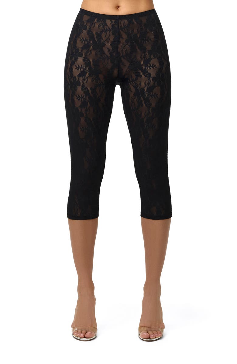 Naked Wardrobe Lace Capri Leggings, Main, color, Black