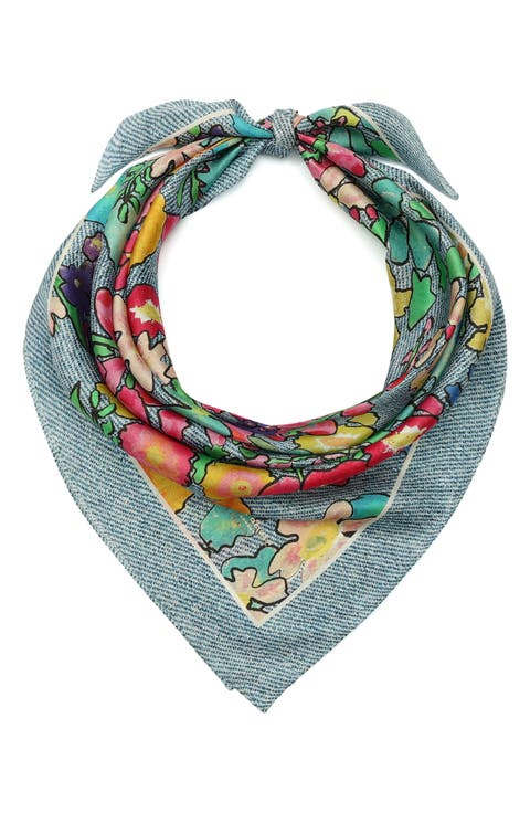 Floral Denim Silk Square Scarf