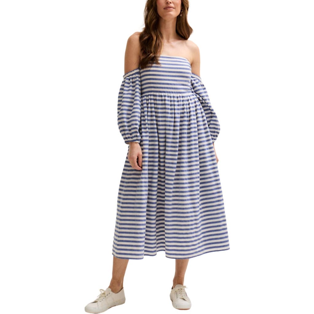 Lily And Lionel Sara Bardot Neck Midi Dress In Multi