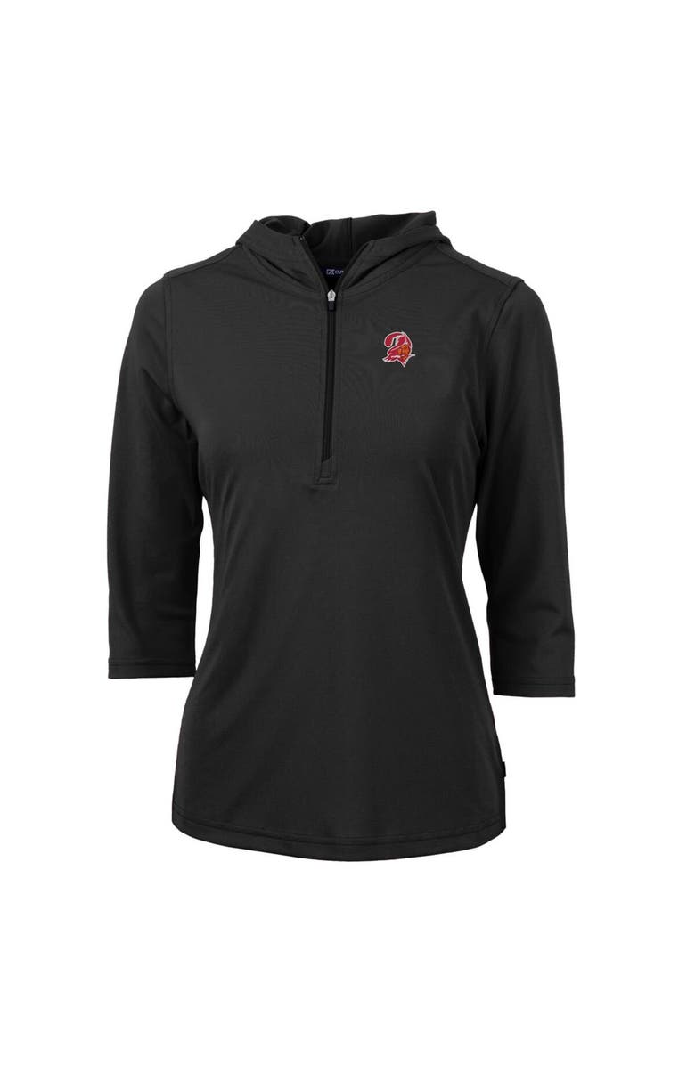 Cutter & Buck Women's Cutter & Buck Black Tampa Bay Buccaneers Throwback Logo Virtue Eco Pique 3/4 Sleeve Half-Zip Pullover Hoodie, Alternate, color, 