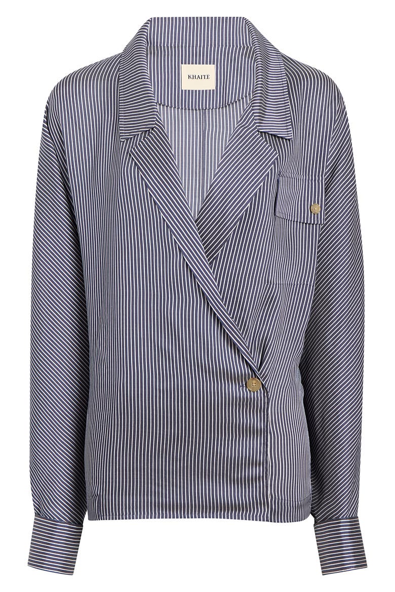 Garth Stripe Asymmetric Blazer, Alternate, color, NAVY / WHITE