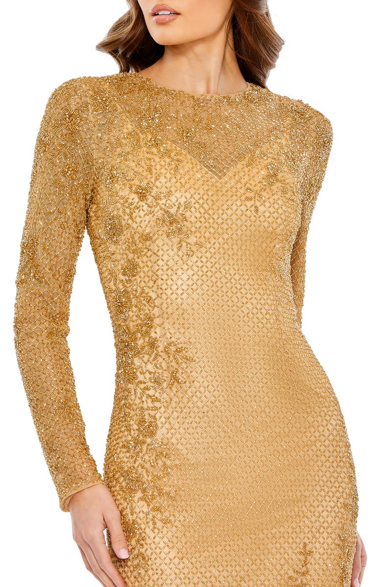 Mac Duggal Long Sleeve Embellished Evening Gown, Alternate, color, Gold