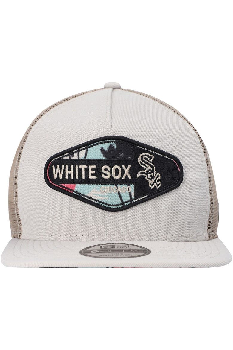 Men's New Era Natural Chicago White Sox Retro Beachin' Patch A-Frame Trucker 9FIFTY Snapback Hat, Alternate, color, Natural