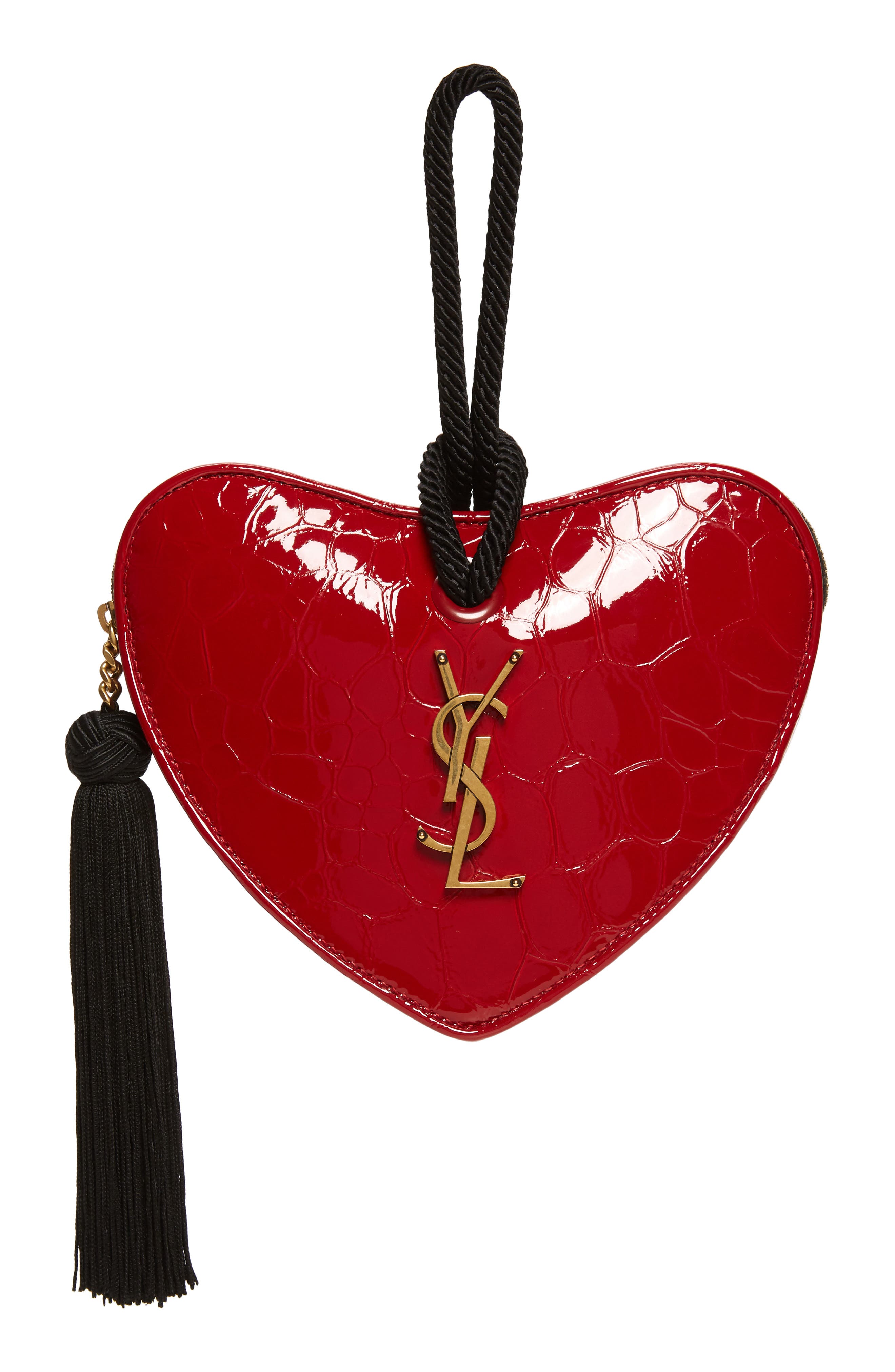 Saint Laurent Sac Coeur Croc Embossed Heart Shaped Clutch, Main, color, 