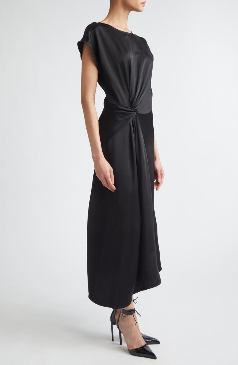 Victoria Beckham Aria Twist Waist Asymmetric Midi Dress, Alternate, color, Black