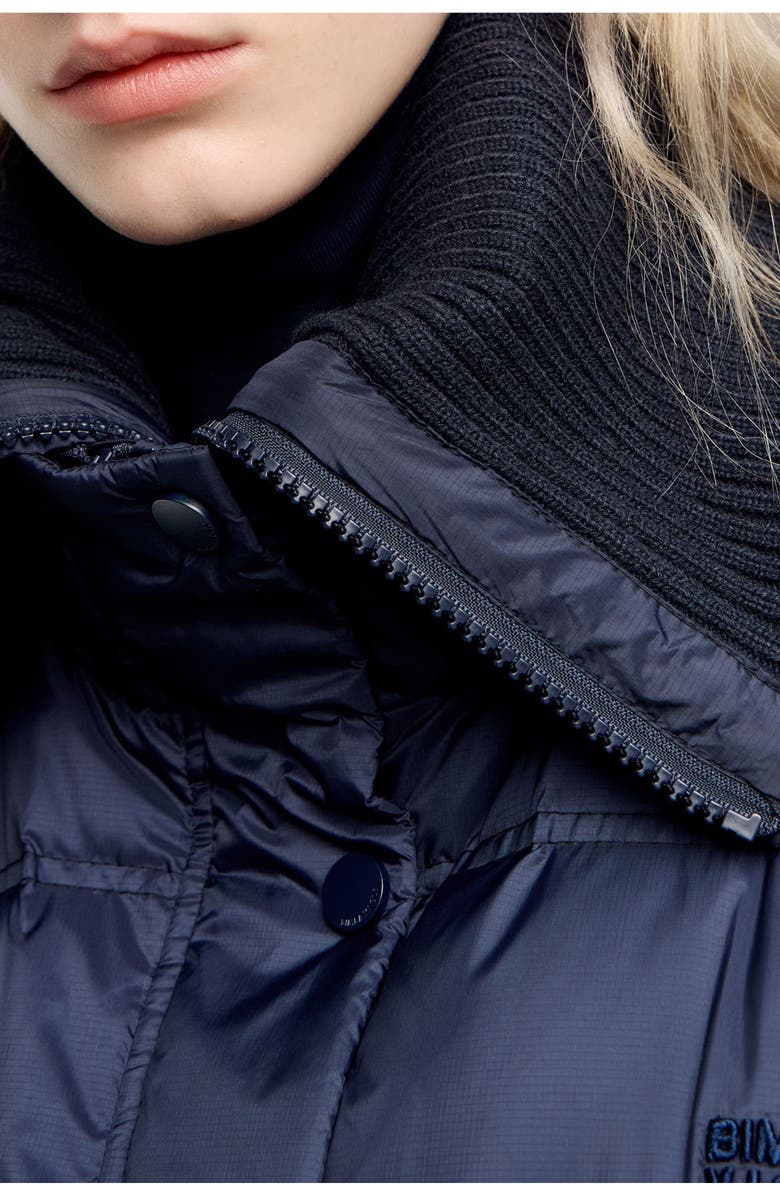 Bimba y Lola Down Jacket With Maxi Knit Neck, Alternate, color, Dark Navy