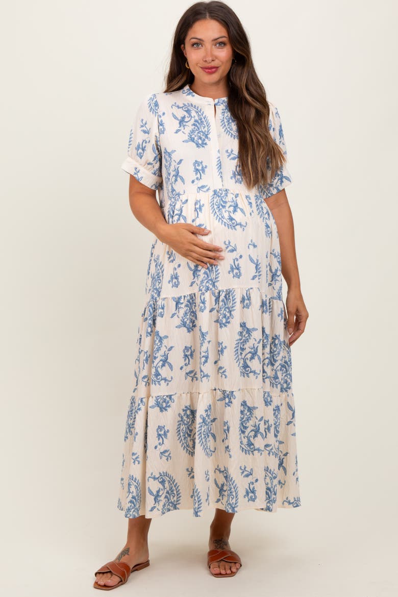 Paisley Button Up Tiered Maxi Dress, Alternate, color, Blue