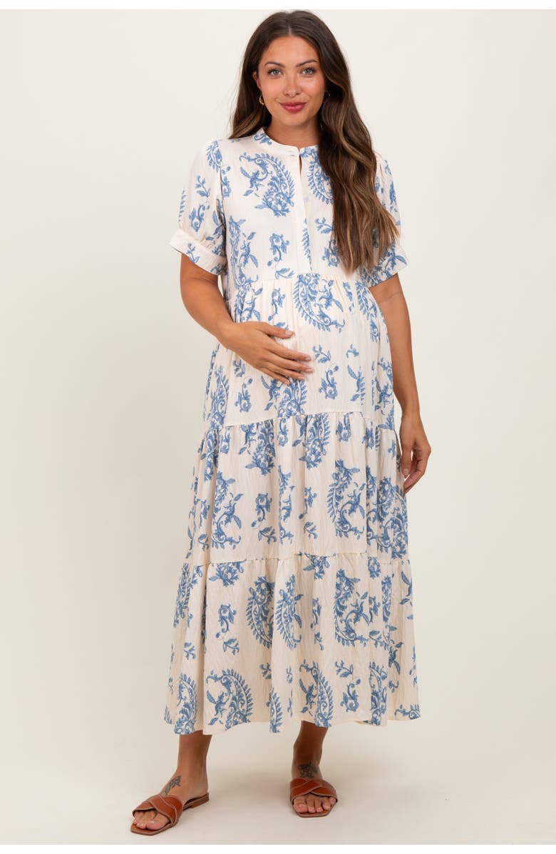 PinkBlush Paisley Button Up Tiered Maxi Dress, Alternate, color, Blue