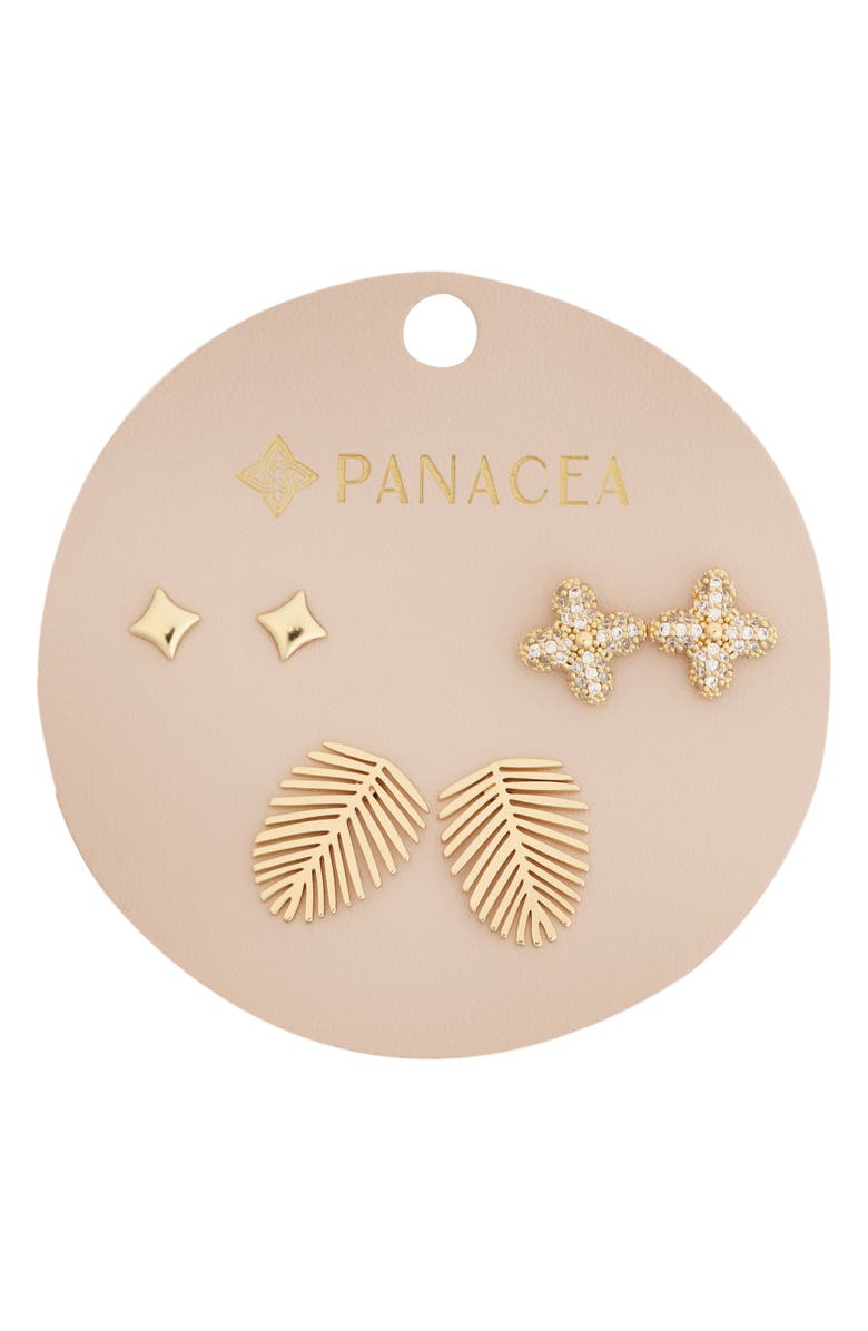 Panacea Set of 3 Palm Leaf Stud Earrings, Main, color, Gold