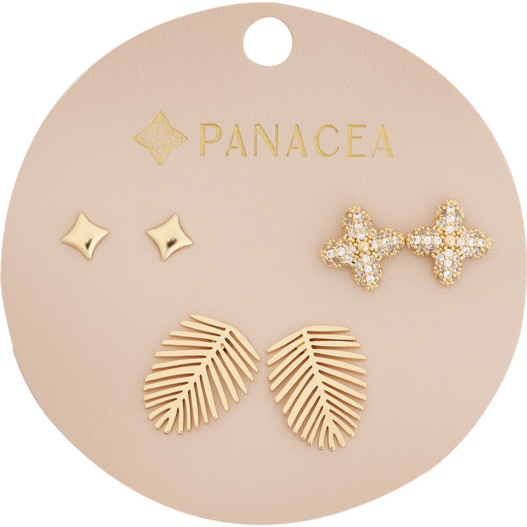 Panacea Set Of 3 Palm Leaf Stud Earrings In Gold
