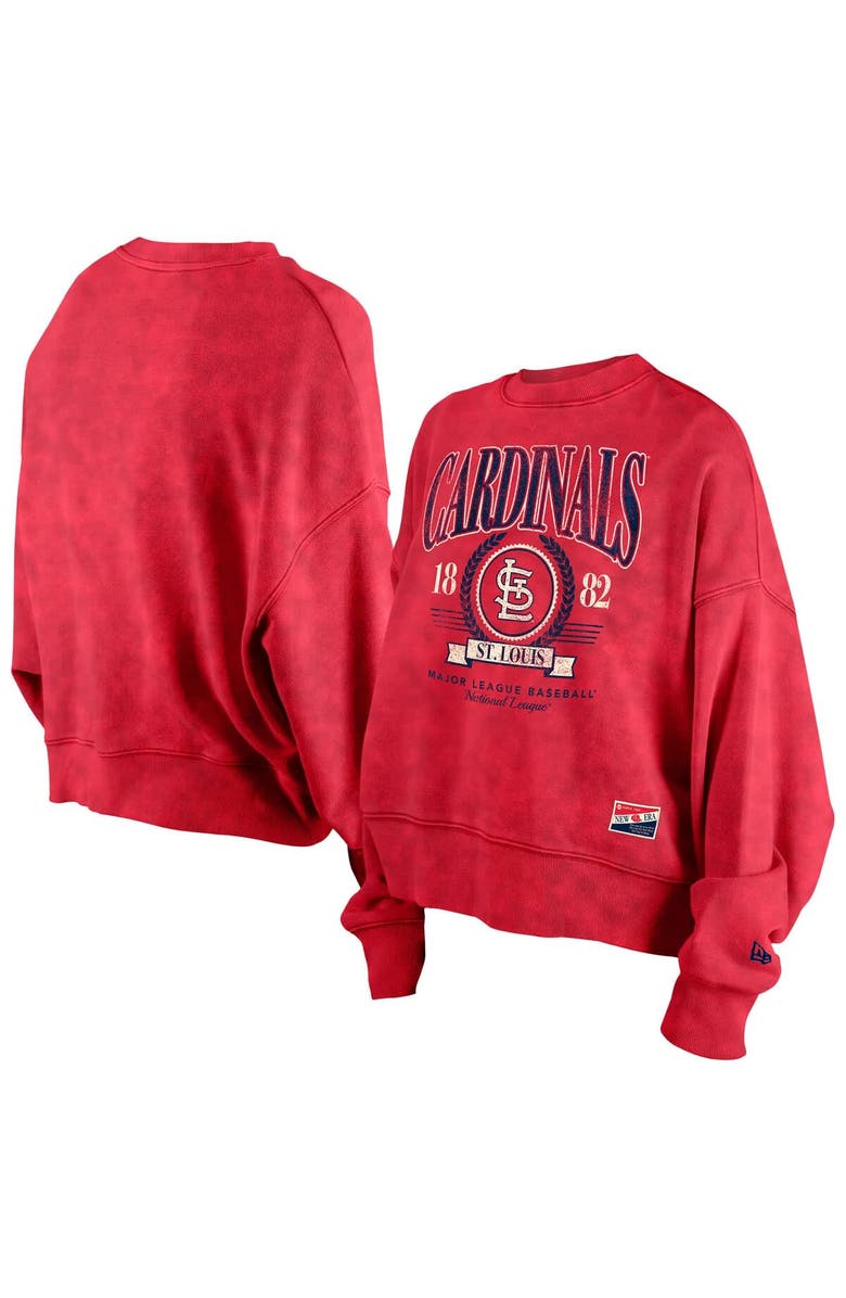 New Era Women's New Era  Red St. Louis Cardinals Throwback Boxy Enzyme Wash Fleece Crewneck Pullover, Main, color, 