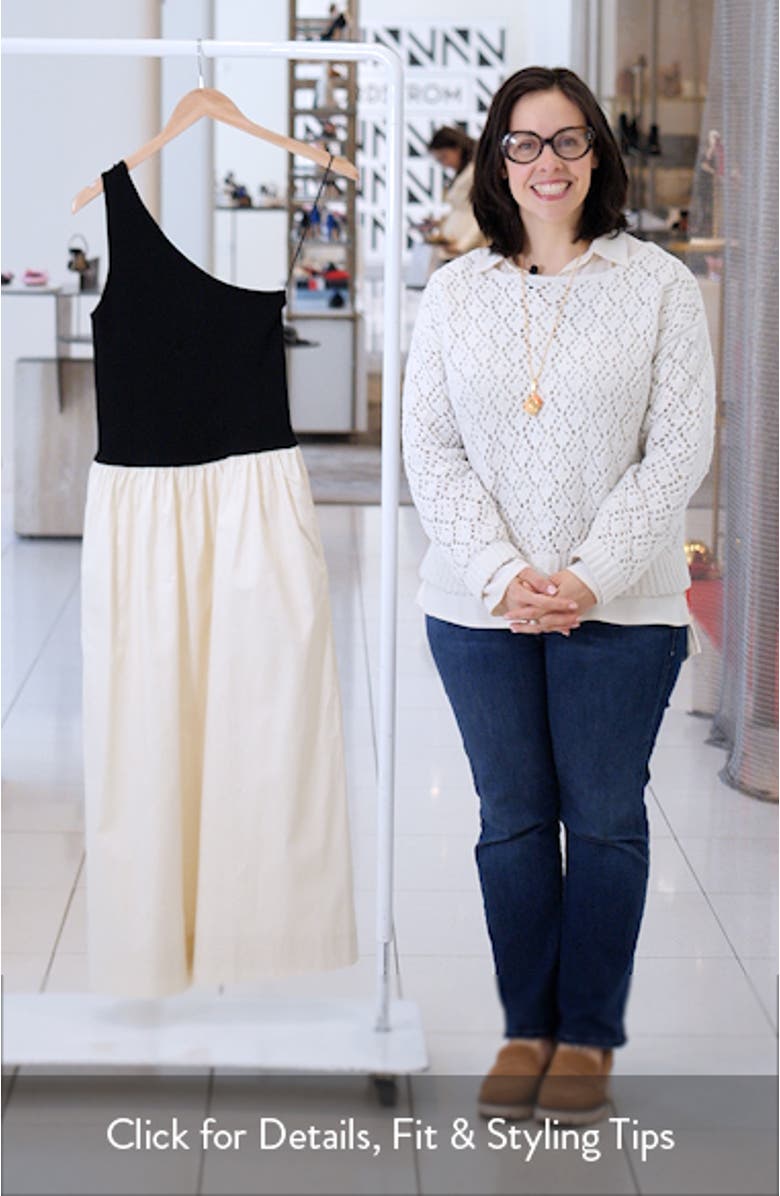 Anita One-Shoulder Colorblock Mixed Media Midi Dress, sales video thumbnail