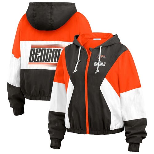 Wear By Erin Andrews Black/orange Cincinnati Bengals Color Block Full-zip Windbreaker Jacket In Multi