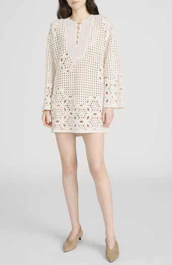 The Postcard Open Stitch Long Sleeve Cotton Minidress
