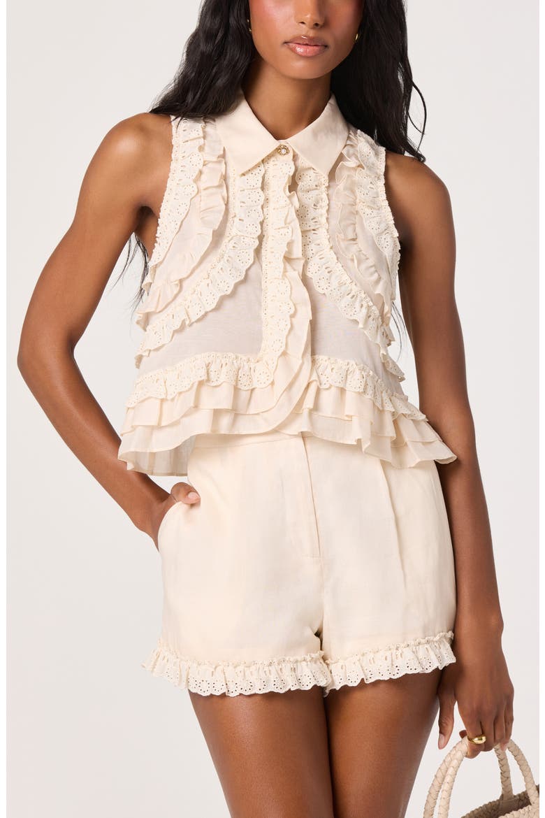 Nienna Eyelet Hem Linen Blend Shorts, Alternate, color, CREAM