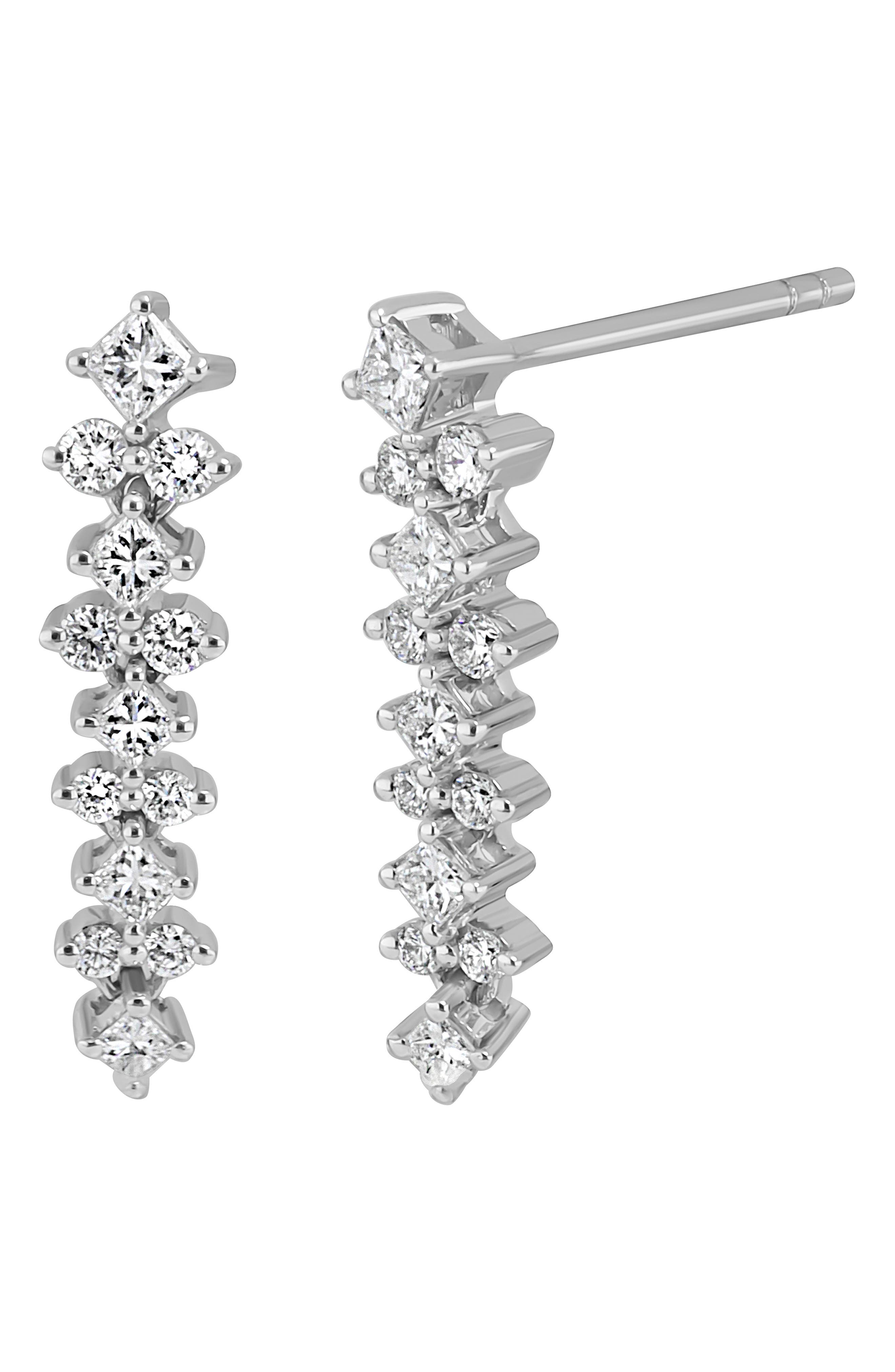 Getty 18K White Gold Diamond Linear Bar Earrings