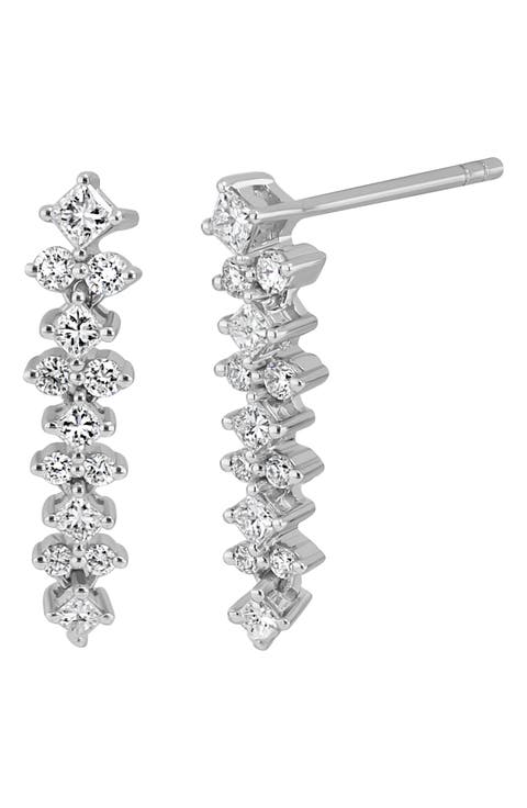 Getty 18K White Gold Diamond Linear Bar Earrings