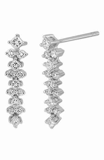 Getty 18K White Gold Diamond Linear Bar Earrings