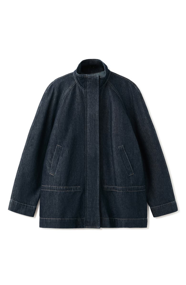 MANGO Gathered Waist Denim Parka, Main, color, Open Blue