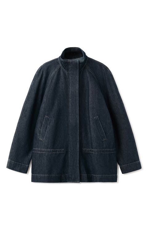 Gathered Waist Denim Parka