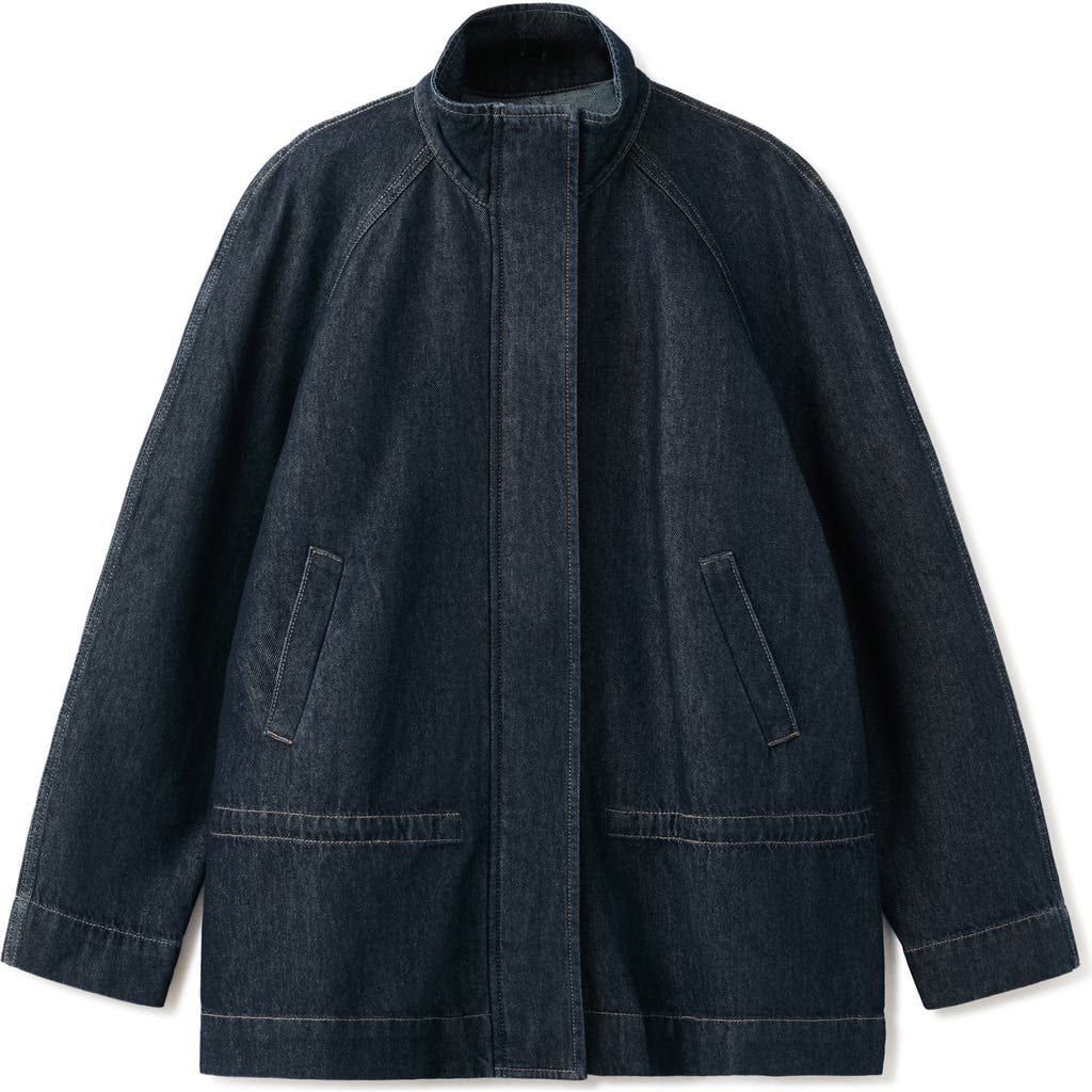 Mango Gathered Waist Denim Parka In Blue