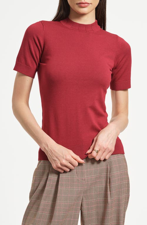 Isaac Mizrahi New York Mock Neck Short Sleeve Sweater In Burgundy