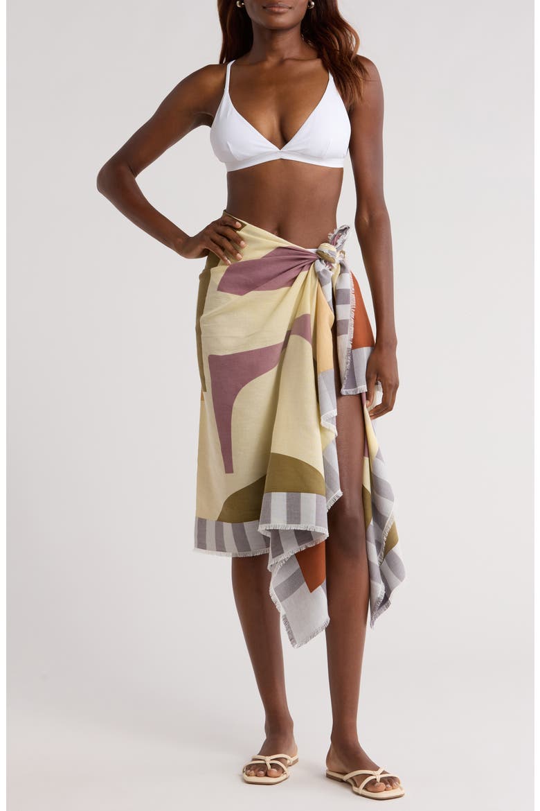 Geo Stripe Border Pareo, Main, color, CREAM COMBO
