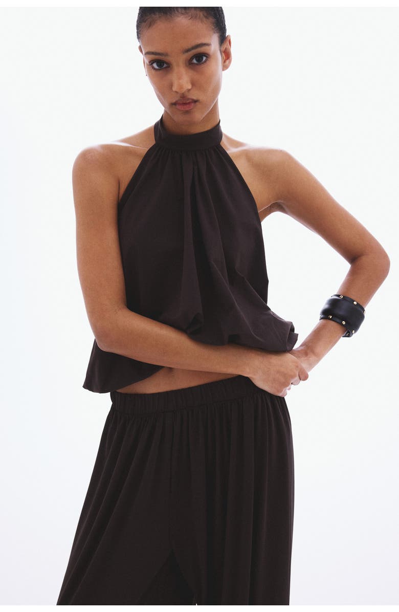 H&M Bubble-hem Halterneck Top, Alternate, color, Dark Brown