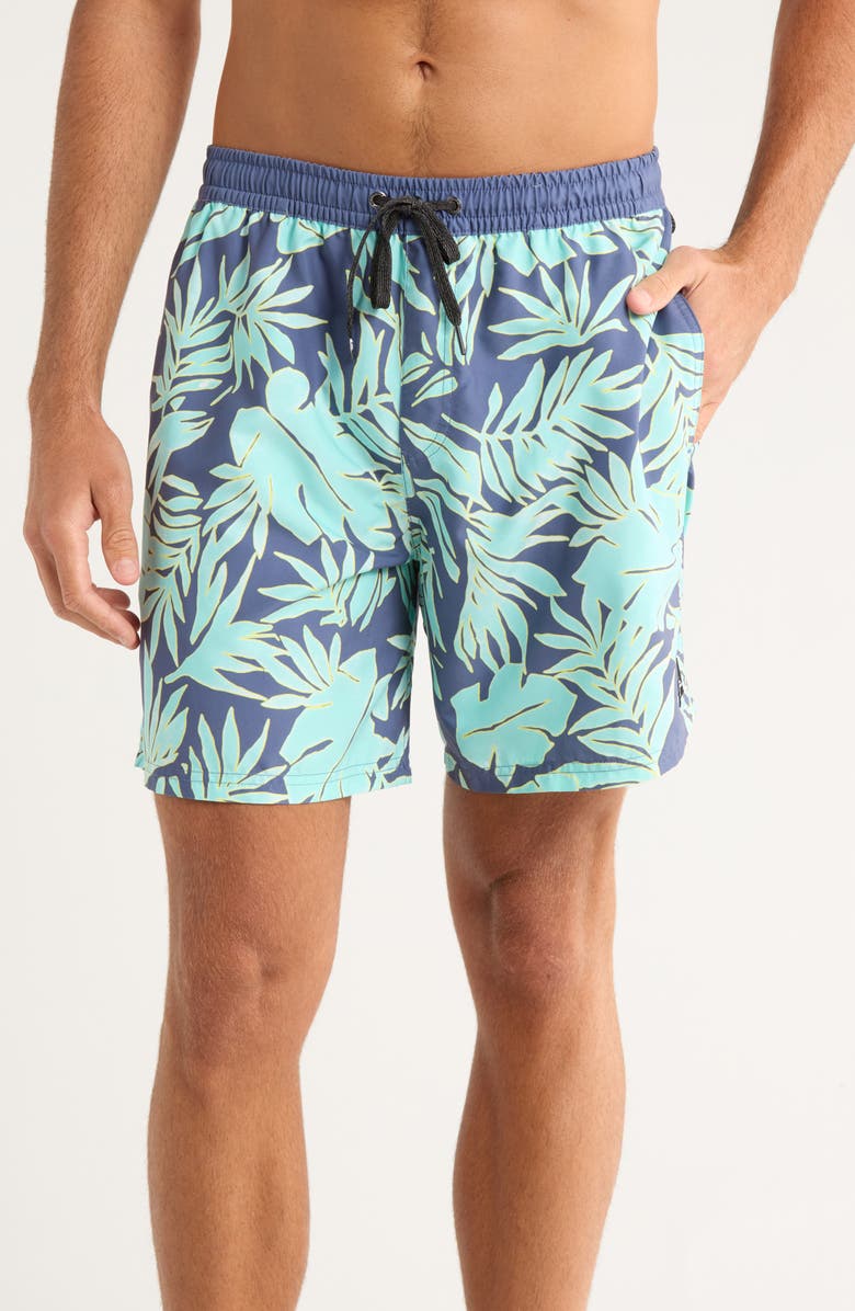 Quiksilver Everyday 17" Trippin' Palm Water Repellent Swim Trunks, Main, color, Graystone