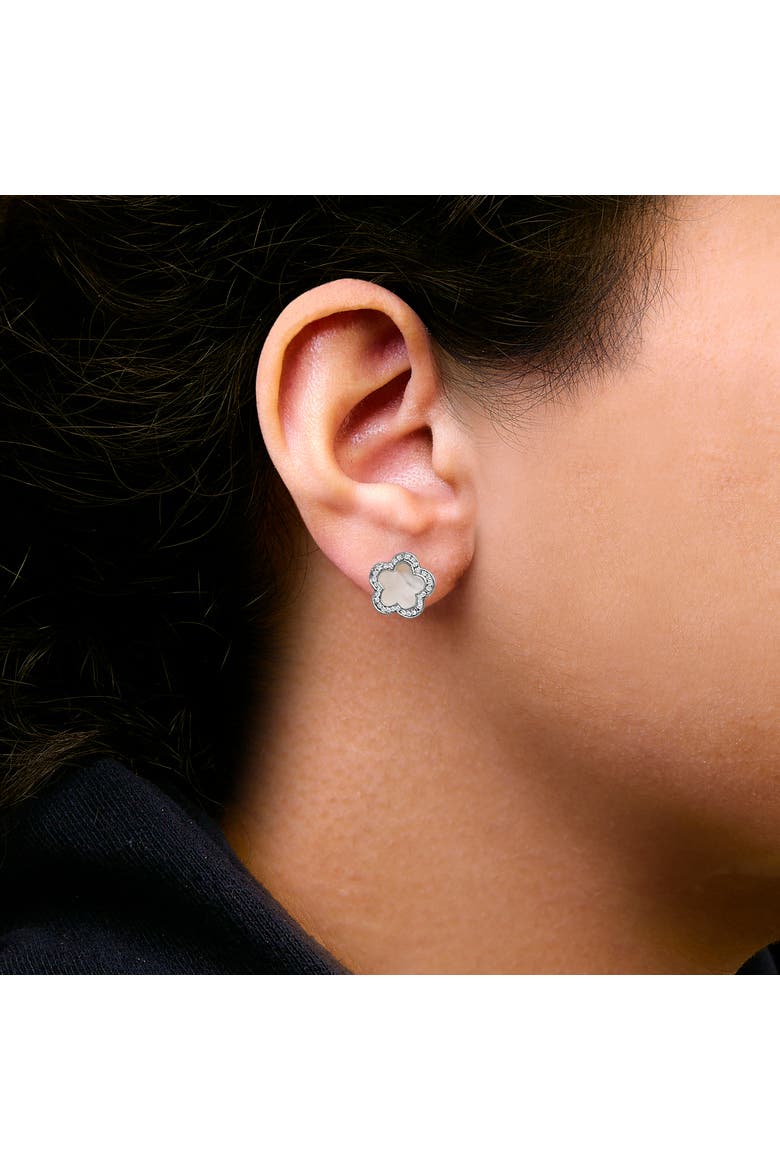 14K White Gold Mother of Pearl and 1/5 Cttw Diamond Halo Star Stud Earrings, Alternate, color, White
