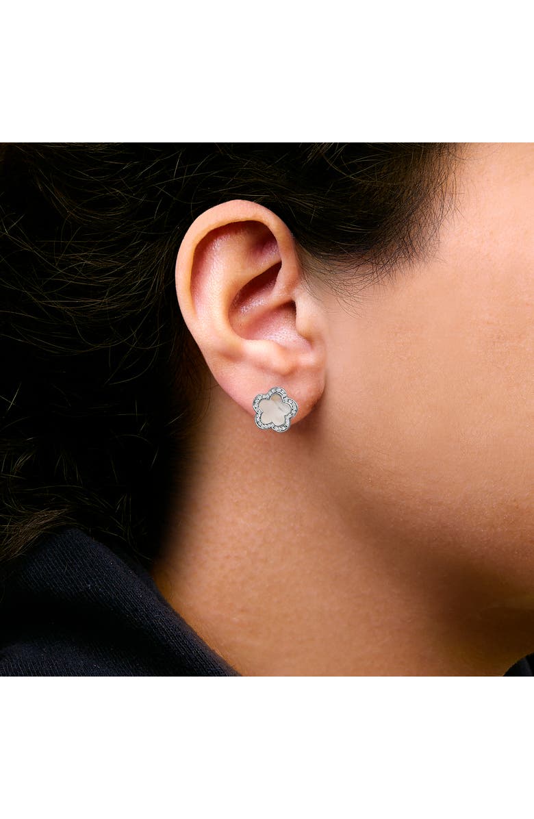 Haus of Brilliance 14K White Gold Mother of Pearl and 1/5 Cttw Diamond Halo Star Stud Earrings, Alternate, color, White