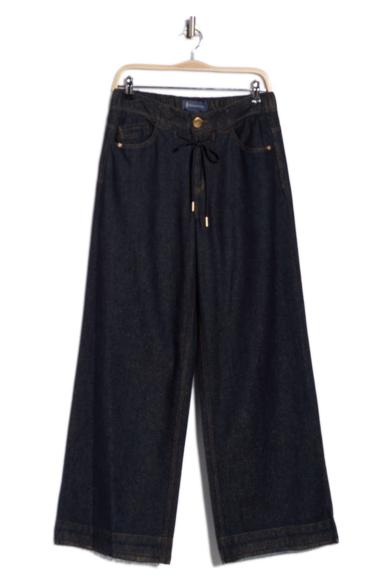 Cinch Waist High Waist Wide Leg Pants, Alternate, color, INDIGO