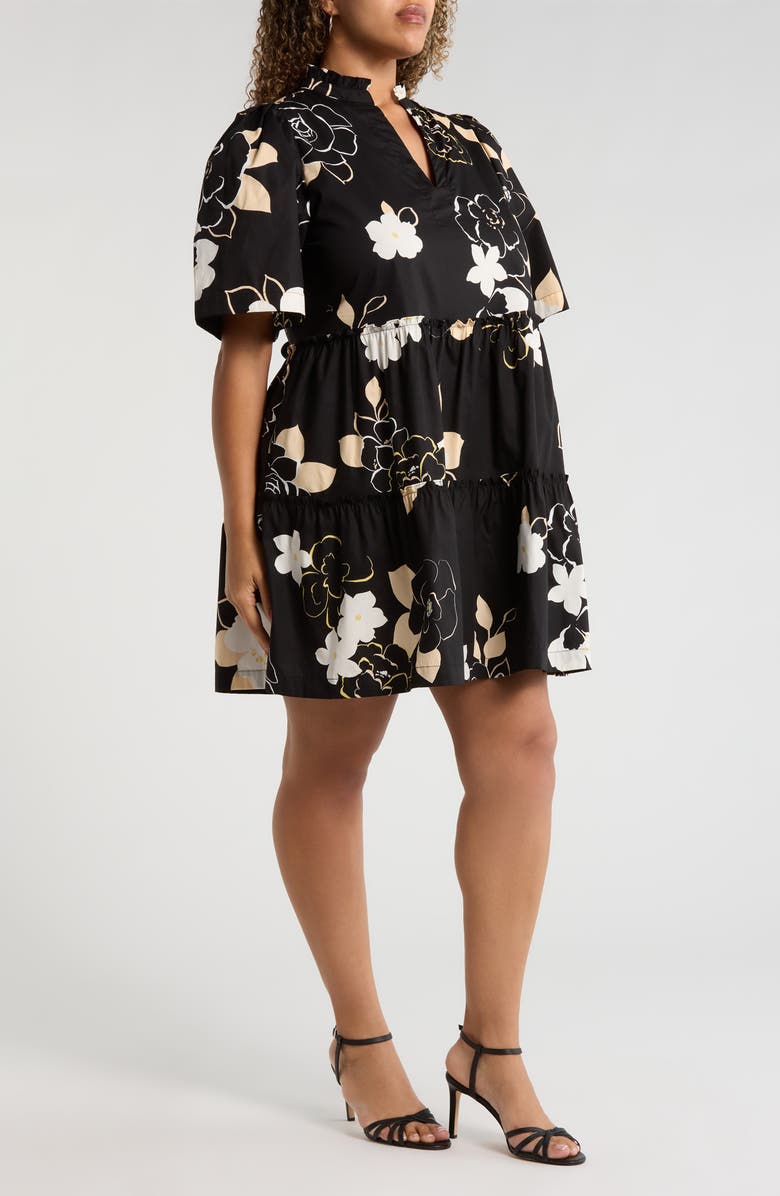 SUGARLIPS Cairan Floral Dixie Tiered Cotton Dress, Alternate, color, Black-Taupe