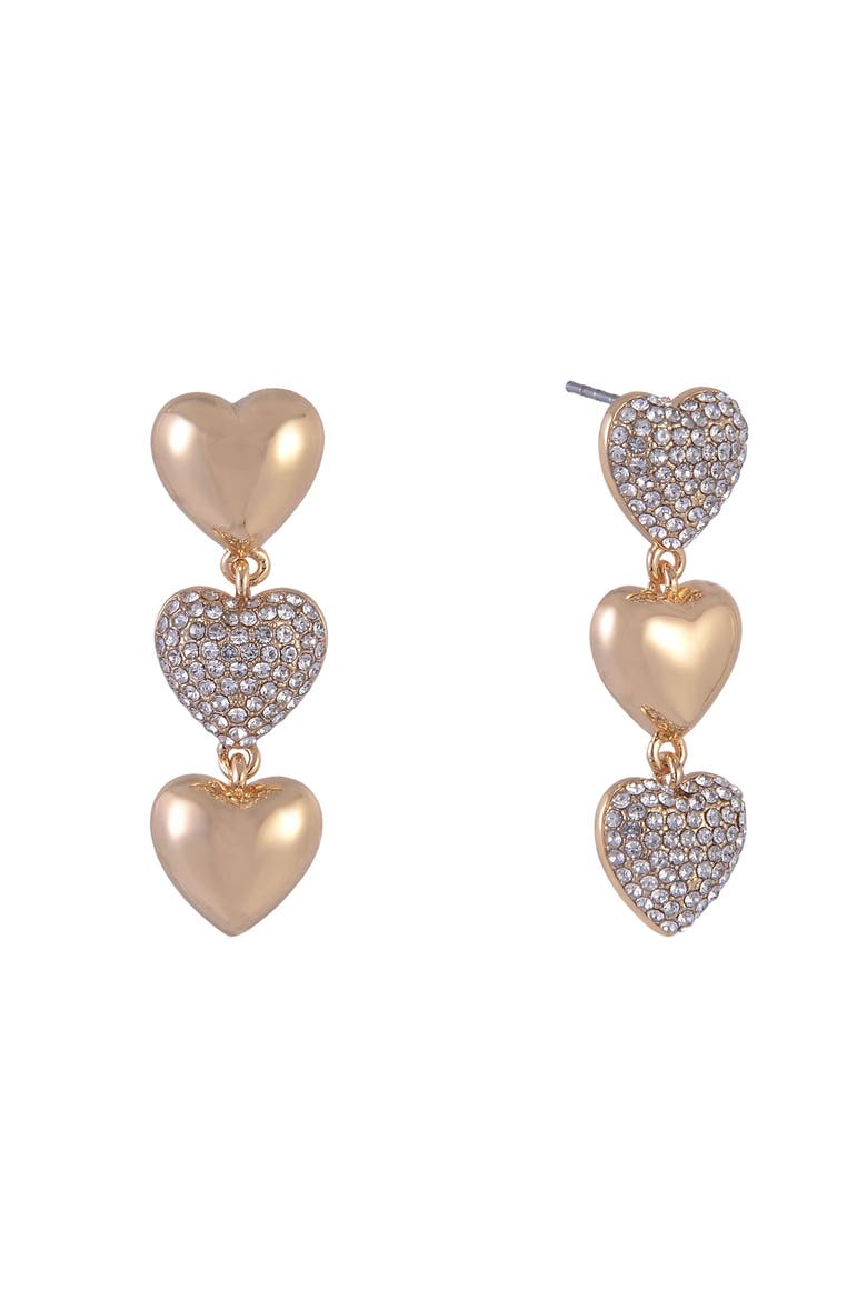 Linear Gold Tone Heart Earrings with Pave Stones, Main, color, Gold