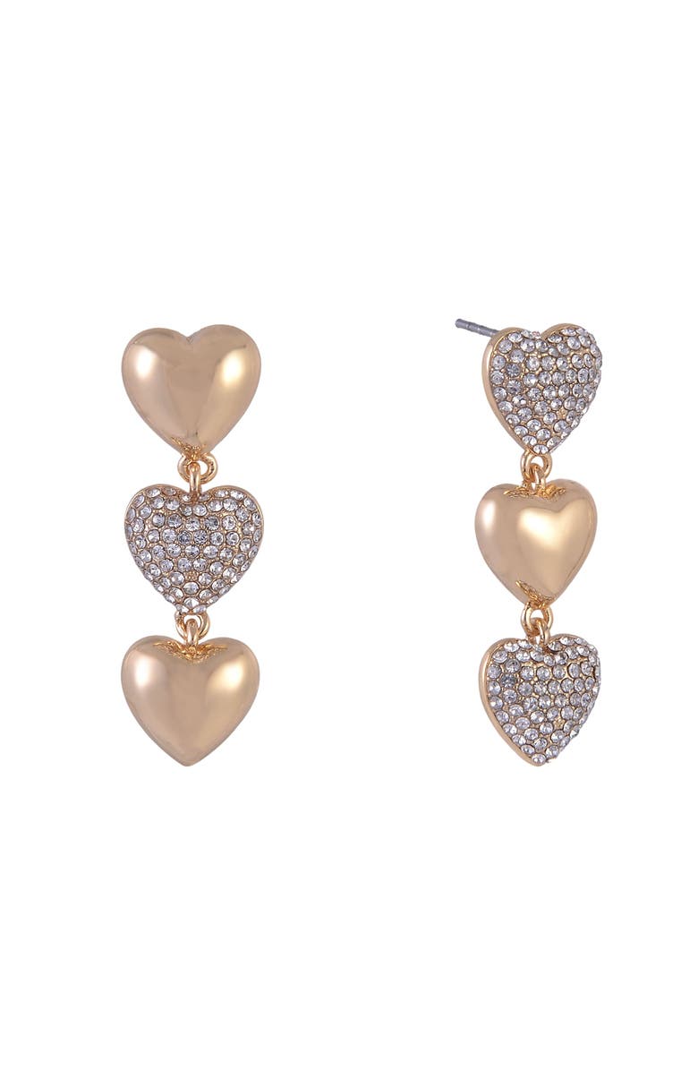 Hallmark Linear Gold Tone Heart Earrings with Pave Stones, Main, color, Gold
