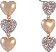 Hallmark Linear Gold Tone Heart Earrings with Pave Stones