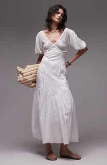 Topshop Puff Sleeve Mixed Media Maxi Sundress