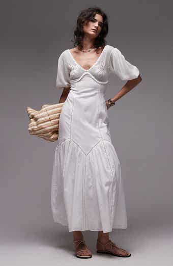 Topshop Puff Sleeve Mixed Media Maxi Sundress
