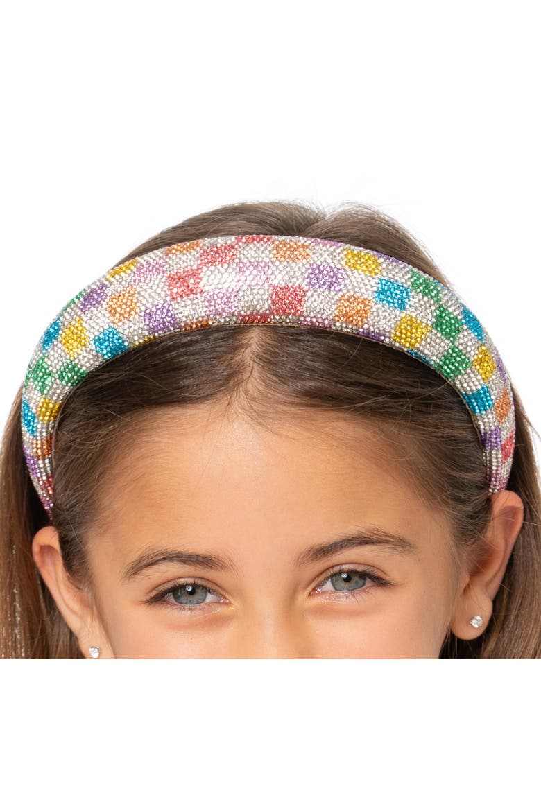 Rhinestone dark checkers headband, Alternate, color, Multi Rainbow Colors