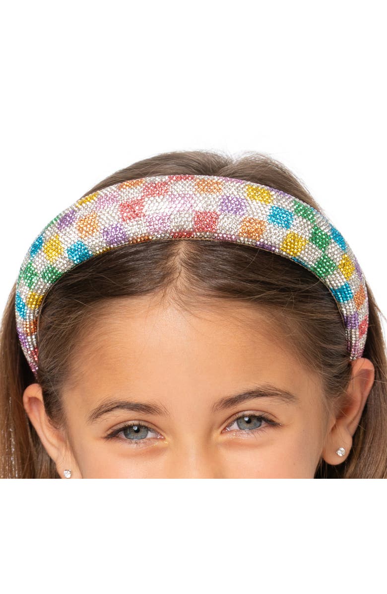 Malibu Sugar Rhinestone dark checkers headband, Alternate, color, Multi Rainbow Colors