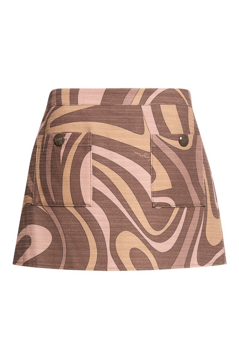 Cyra Low Rise Miniskirt, Main, color, SEPIA BROWN MULTI ABSTRACT