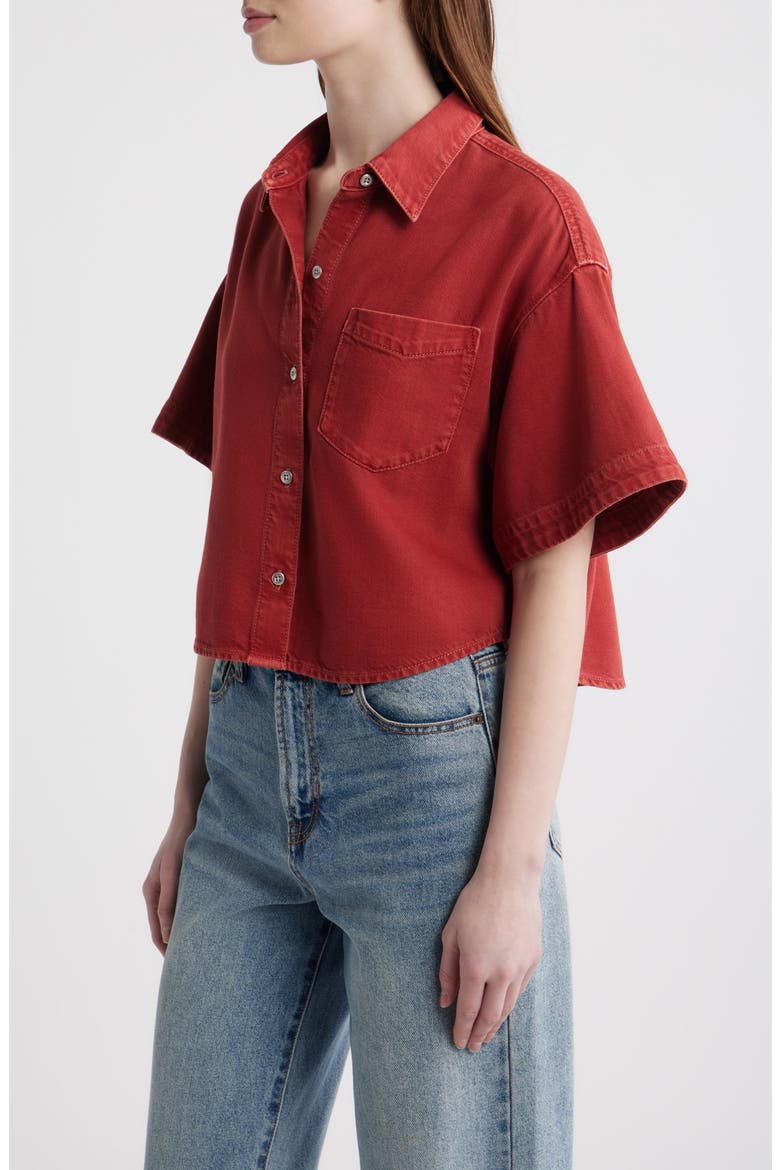 Marin Crop Cotton Blend Button-Up Shirt, Alternate, color, SIENNA STNE