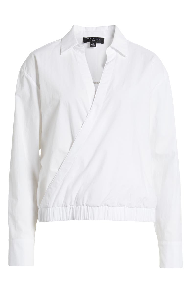 Tahari ASL Cotton Faux Wrap Top, Main, color, 