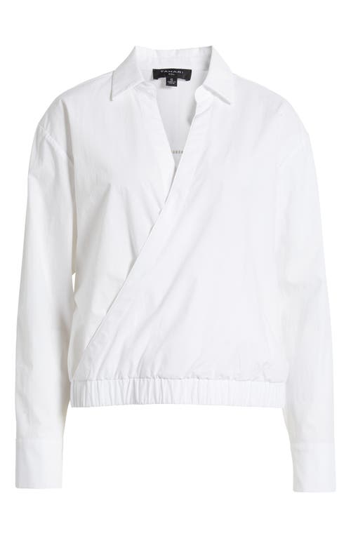 Tahari Asl Cotton Faux Wrap Top In Ivory