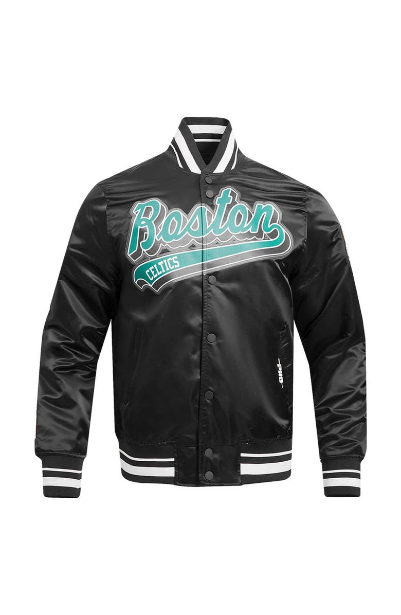 PRO STANDARD Men's Pro Standard Black Boston Celtics Script Tail Full-Snap Satin Varsity Jacket, Alternate, color, 